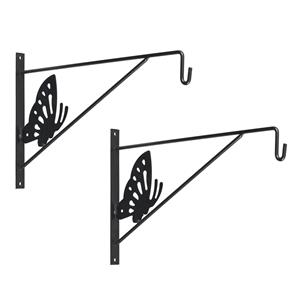 Nature 2x stuks muurhaken met vlinder antraciet 24 x 35 cm - verzinkt staal - hanging basket haak -