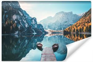 Karo-art Fotobehang - Meer Lago di Braies Italië, premium print, inclusief behanglijm