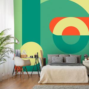 Karo-art Zelfklevend fotobehang - Geometrische krans (Groen) , premium print, abstracte achtergrond