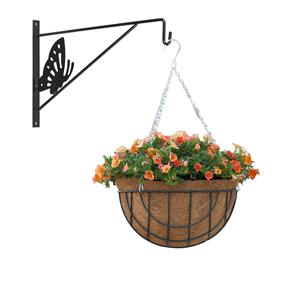 Merkloos Hanging basket met muurhaak vlinder antraciet en kokos inlegvel - metaal - complete hangmand set -
