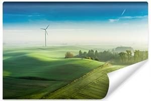 Karo-art Fotobehang - Groen landschap met windmolen, premium print, inclusief behanglijm