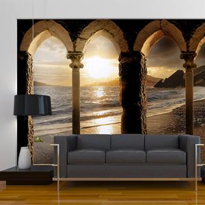 Karo-art Zelfklevend fotobehang - Kasteel op het strand , Premium Print