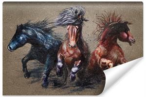 Karo-art Fotobehang - Drie galopperende Paarden, 11 maten, Prachtige tekening, inclusief behanglijm