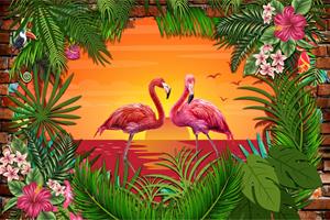 Karo-art Fotobehang - Flamingo's, roze/groen, ook mooi in de kinderkamer, 11 maten, incl behanglijm
