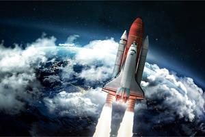 Karo-art Fotobehang - Space shuttle verlaat de aarde, lancering, 11 maten, inclusief behanglijm