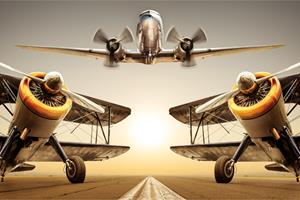 Karo-art Fotobehang - Vintage vliegtuigen, premium print, inclusief behanglijm