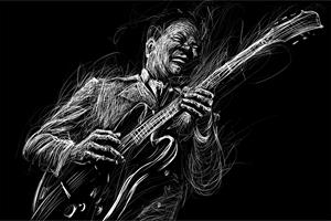 Karo-art Fotobehang - Geschilderde blues muzikant in zwart en wit, Muziek, 11 maten, inclusief behanglijm