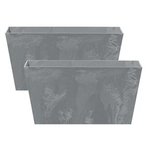 Prosperplast Set van 3x stuks kunststof bloembakken/plantenbakken rechthoek betonlook cm grijs -