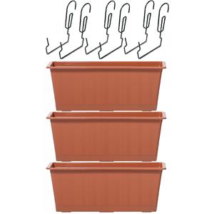 3x Kunststof Agro plantenbakken/bloembakken terracotta 6,5 liter met ophangbeugels -