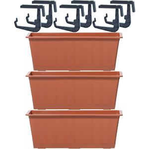 3x Kunststof Agro plantenbakken/bloembakken terracotta 9 liter met ophangbeugels -