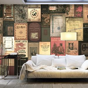 Karo-art Zelfklevend fotobehang - Muur vol boeken, Literatuur, premium print