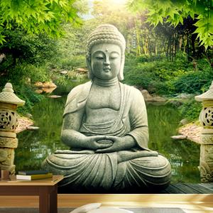 Karo-art Zelfklevend fotobehang - De tuin van Boeddha , Premium Print