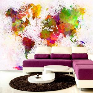 Karo-art Zelfklevend fotobehang - Geverfde wereld, wereldkaart, Multikleur, premium print