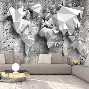 Karo-art Zelfklevend fotobehang - Kaart van de wereld in origami, 3D look, premium print