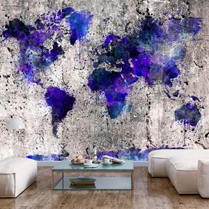 Karo-art Zelfklevend fotobehang - Kaart van de wereld, Inktvlekken op betonnen muur, premium print