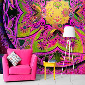 Karo-art Zelfklevend fotobehang - Mandala: Roze Uitdrukking, Premium Print