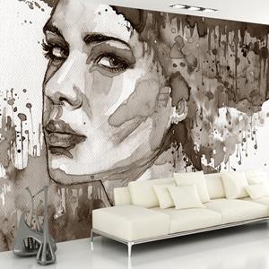 Karo-art Fotobehang - Vrouw in inkt, zwart-wit, premium print vliesbehang, 5 maten, geen behangtafel nodig, eenvoudig aan te brengen, instructies bijgevoegd