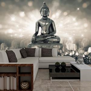 Karo-art Zelfklevend fotobehang - Zilveren Boeddha, premium print, 8 maten, geen behangtafel nodig, water- en UV bestendig, instructie bijgesloten