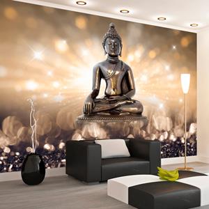 Karo-art Zelfklevend fotobehang - Gouden verlichting, Boeddha, premium print, Inspiratie, water - en UV bestendig, geen behangtafel nodig, instructie bijgevoegd