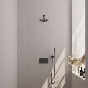 Brauer gunmetal Edition Thermostatische Regendouche inbouw - drukknoppen - SET 49 - 20cm hoofddouche - rechte muurarm - staaf handdouche - doucheslang - wandaansluitbocht - gunmetal geborsteld PVD 5-G