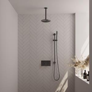 Brauer gunmetal Edition Thermostatische Regendouche inbouw - drukknoppen - SET 65 - 20cm hoofddouche - plafondarm - staaf handdouche - doucheslang - geïntegreerde glijstang - gunmetal geborsteld 