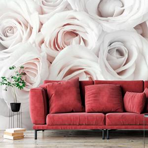 Karo-art Zelfklevend fotobehang - Rozen van Satijn in roze wit , Premium Print
