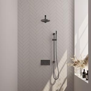 Brauer gunmetal Edition Thermostatische Regendouche inbouw - drukknoppen - SET 61 - 20cm hoofddouche - rechte muurarm - staaf handdouche - doucheslang - geïntegreerde glijstang - gunmetal geborst