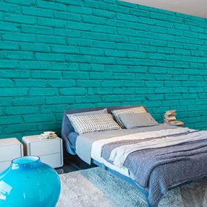 Karo-art Fotobehang - Turquoise Muur, premium print vliesbehang