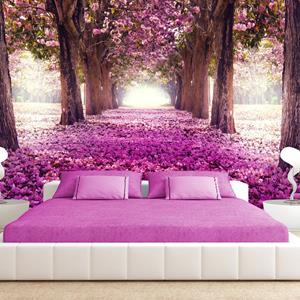 Karo-art Zelfklevend fotobehang - Roze pad door het bos , Premium Print
