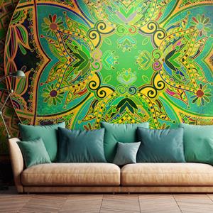 Karo-art Fotobehang - Mandala: Groene Fantasie, premium print vliesbehang