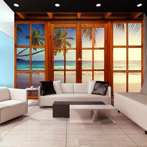 Karo-art Zelfklevend fotobehang - Uitzicht op tropisch strand, 8 maten, premium print