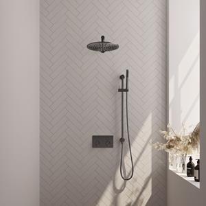 Brauer gunmetal Edition Thermostatische Regendouche inbouw - drukknoppen - SET 62 - 30cm hoofddouche - rechte muurarm - staaf handdouche - doucheslang - geïntegreerde glijstang - gunmetal geborst