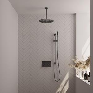 Brauer gunmetal Edition Thermostatische Regendouche inbouw - drukknoppen - SET 66 - 30cm hoofddouche - plafondarm - staaf handdouche - doucheslang - geïntegreerde glijstang - gunmetal geborsteld 