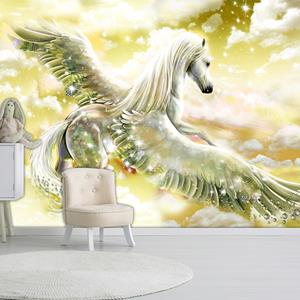 Karo-art Zelfklevend fotobehang - Pegasus, het gevleugeld paard (Geel), premium print