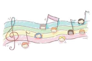 Karo-art Fotobehang - Kleurrijke bladmuziek, kinderkamer, 11 maten, Mooie lichte kleuren, incl behanglijm