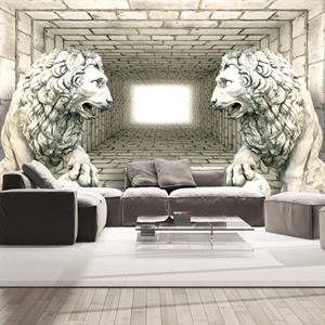 Karo-art Fotobehang - Mysterie van 2 leeuwen II, premium print vliesbehang