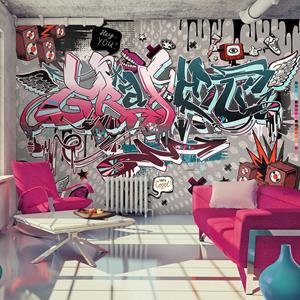 Karo-art Fotobehang - Chaos in Graffiti: hey You!, premium print vliesbehang