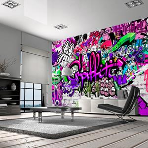 Karo-art Fotobehang - Chaos in paarse Graffiti, premium print vliesbehang