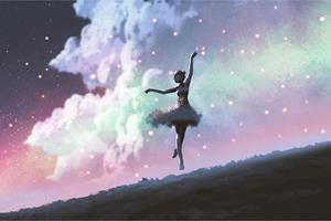 Karo-art Fotobehang - Prima Ballerina dansend voor de sterren, 11 maten, inclusief behanglijm