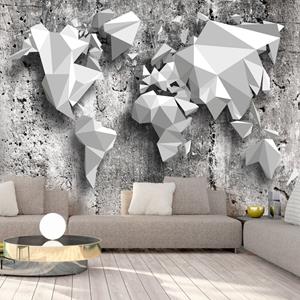 Karo-art Fotobehang - Wereldkaart Origami, premium print vliesbehang