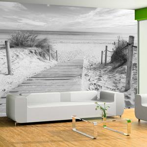 Karo-art Zelfklevend fotobehang - Op het strand - Zwart-wit, 8 maten, premium print