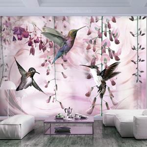 Karo-art Zelfklevend fotobehang - Kolibries, Roze, 8 maten, premium print