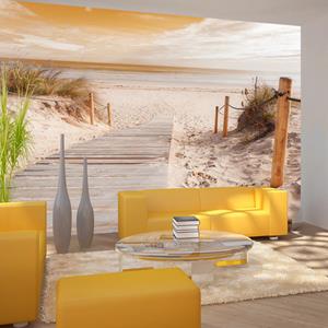 Karo-art Zelfklevend fotobehang - Op het strand - Sepia, 8 maten, premium print