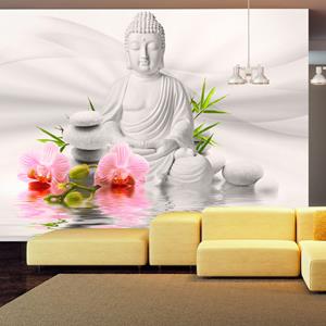 Karo-art Zelfklevend fotobehang - Boeddha en roze orchideeën, 8 maten, premium print