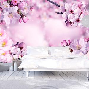 Karo-art Zelfklevend fotobehang - Roze Kersen bloesem , Premium Print