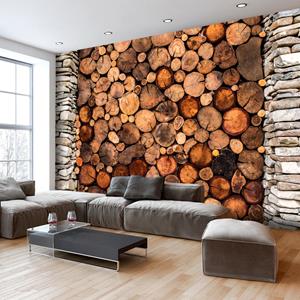 Karo-art Zelfklevend fotobehang - Poort van hout, Boomstammen, Premium print