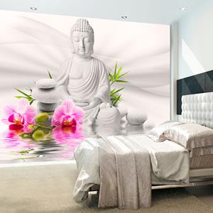 Karo-art Zelfklevend fotobehang - Boeddha en orchideeën, 8 maten, premium print