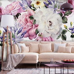 Karo-art Zelfklevend fotobehang - Sentimentele Bloemen tuin , Premium Print