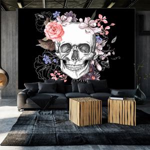Karo-art Zelfklevend fotobehang - Schedel en bloemen, 8 maten, premium print