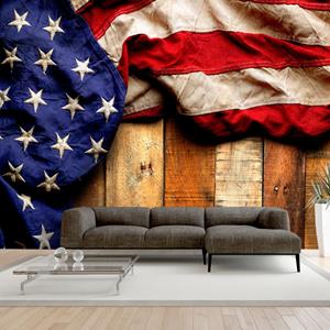 Karo-art Zelfklevend fotobehang - Amerikaanse vlag op hout (hout look) Premium print